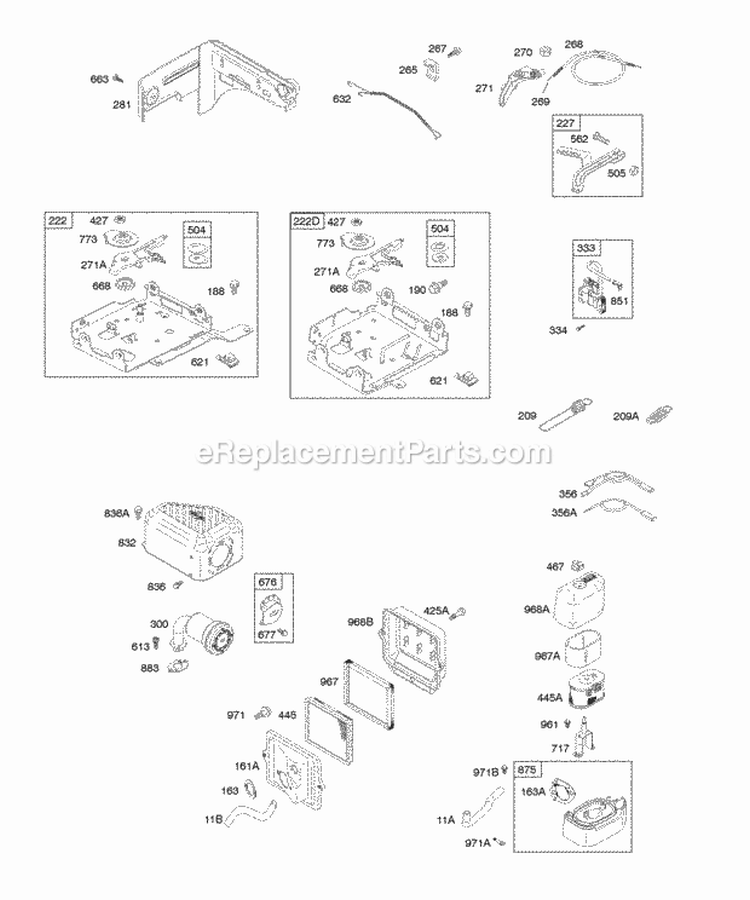 Air Cleaner Controls Exhaust System Governor Spring Ignition Diagram and Parts List for 121A12-0022-E1  Briggs and Stratton Engine